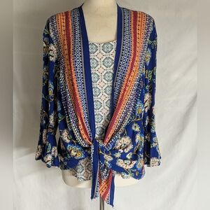 Fig And Flower Rayon Plus Size 2X Top Multi Color Attached Tank Bell Sleeves